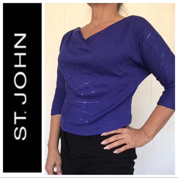 ST JOHN EVENING PURPLE SWAROVSKI KNIT SWEATER SIZE 2 - Picture 3 of 16